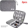 Two gray portable digital organizer storage pouches, one zippered and one open for accessories.