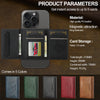 A multi-card wallet with magnetic fasteners and a phone grip stand, shown in five different colors.