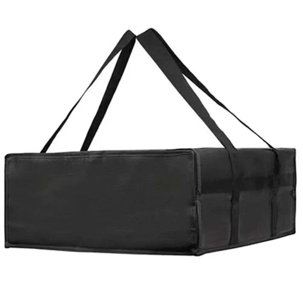 Black insulated non-woven pizza delivery bag with black straps