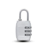 Silver 3-dial combination padlock with a curved shackle.
