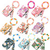 Carteras llavero de silicona PU floral rosa para identificación y tarjetas de crédito, en varios colores.