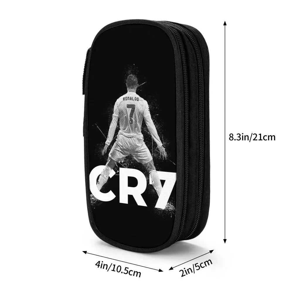 Black pencil case featuring a graphic of Cristiano Ronaldo on the front