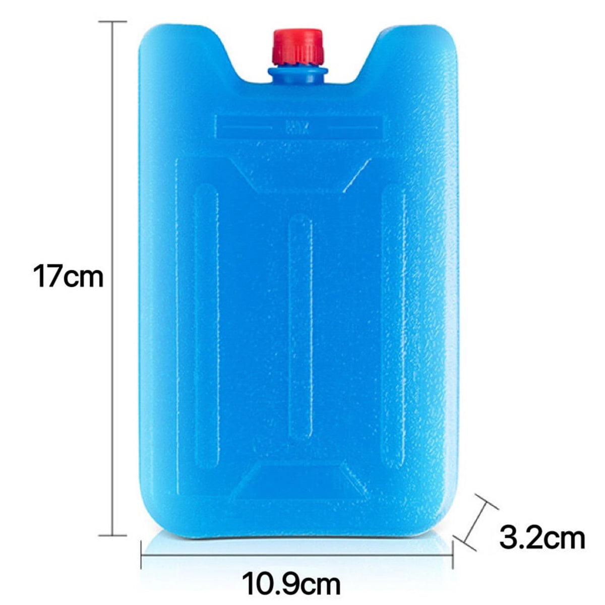 A bright blue reusable ice pack with a red cap, shown against a white background.