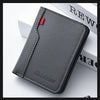 A dark gray ultra-thin PU leather credit card wallet is shown on a white surface.