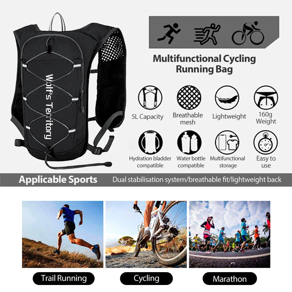 Black multifunctional cycling running bag with a dual stabilization system for endurance sports