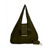 Sac de shopping pliable en nylon vert olive foncé avec une touche de cuir.
