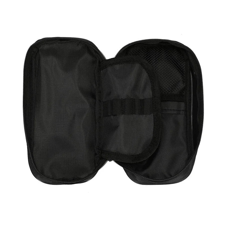 Black layered spider pattern pencil case for kids shown open