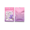 A pair of pink and purple resealable gradient storage bags, one containing a beaded necklace.