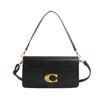 A black women's premium textured shoulder bag with a gold-toned chain strap.