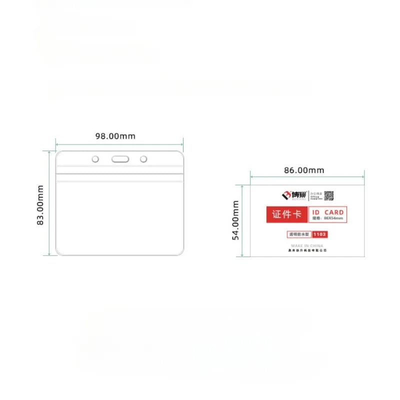 A transparent vinyl ID card holder sleeve with dimensions 98.00mm by 83.00mm.
