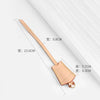 A rose gold leather shoulder strap with measurements shown, used for bags.