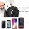 A black tactical EDC waist pouch holding a smartphone, demonstrating its capacity to hold phones up to 6.5 and 5.5 inches.