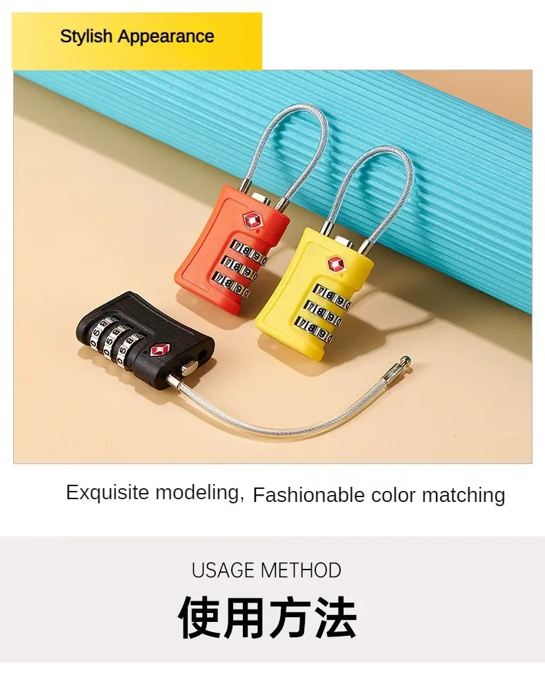 A set of colorful combination locks, including a black lock and two orange and yellow locks, displayed on a light background.