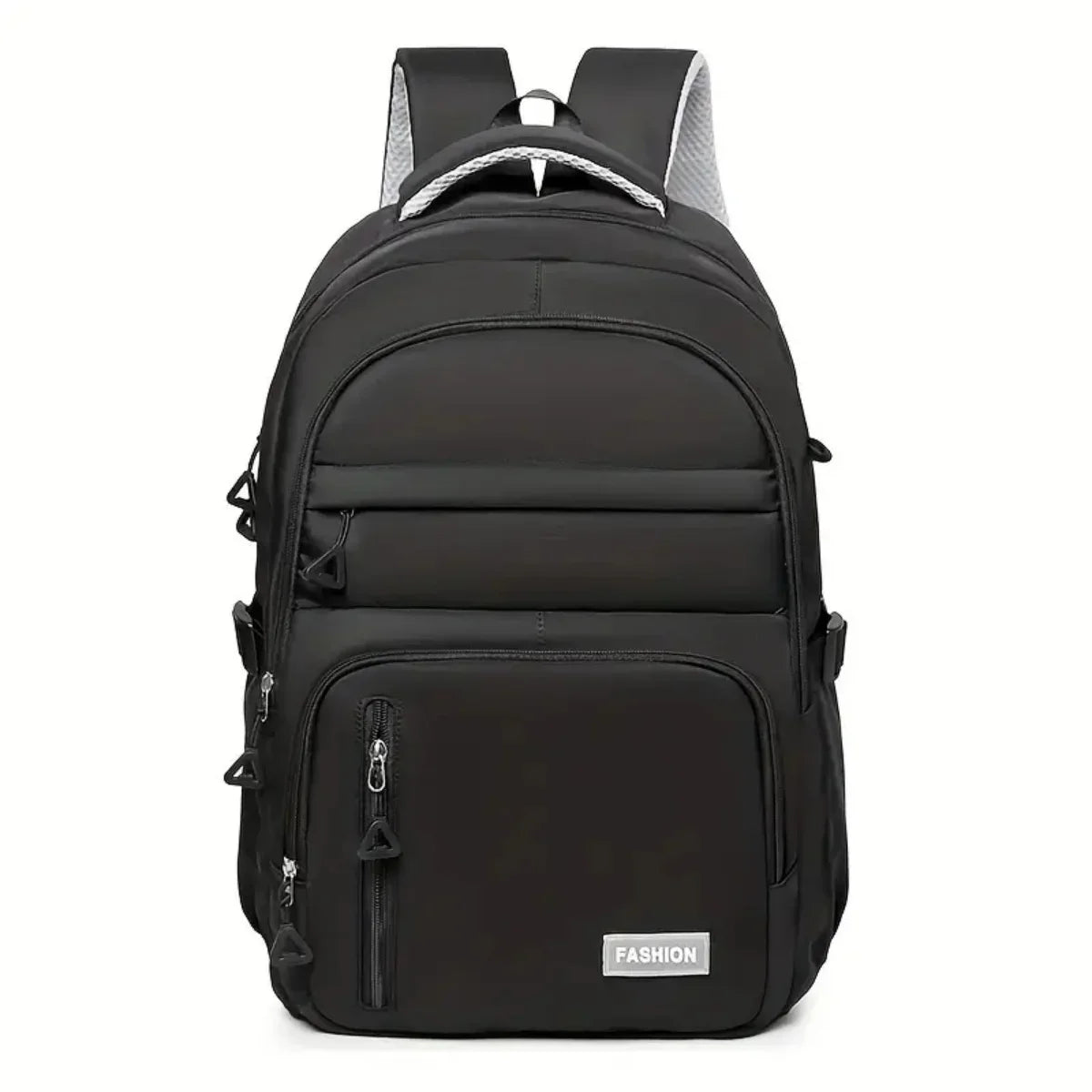 Black versatile travel backpack with gray accents shown from the back