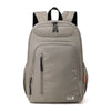 A gray fashion commuter daypack for women with black straps and zippers.