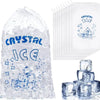 Clear plastic drawstring bag filled with crystal ice cubes and a stack of ice cube molds