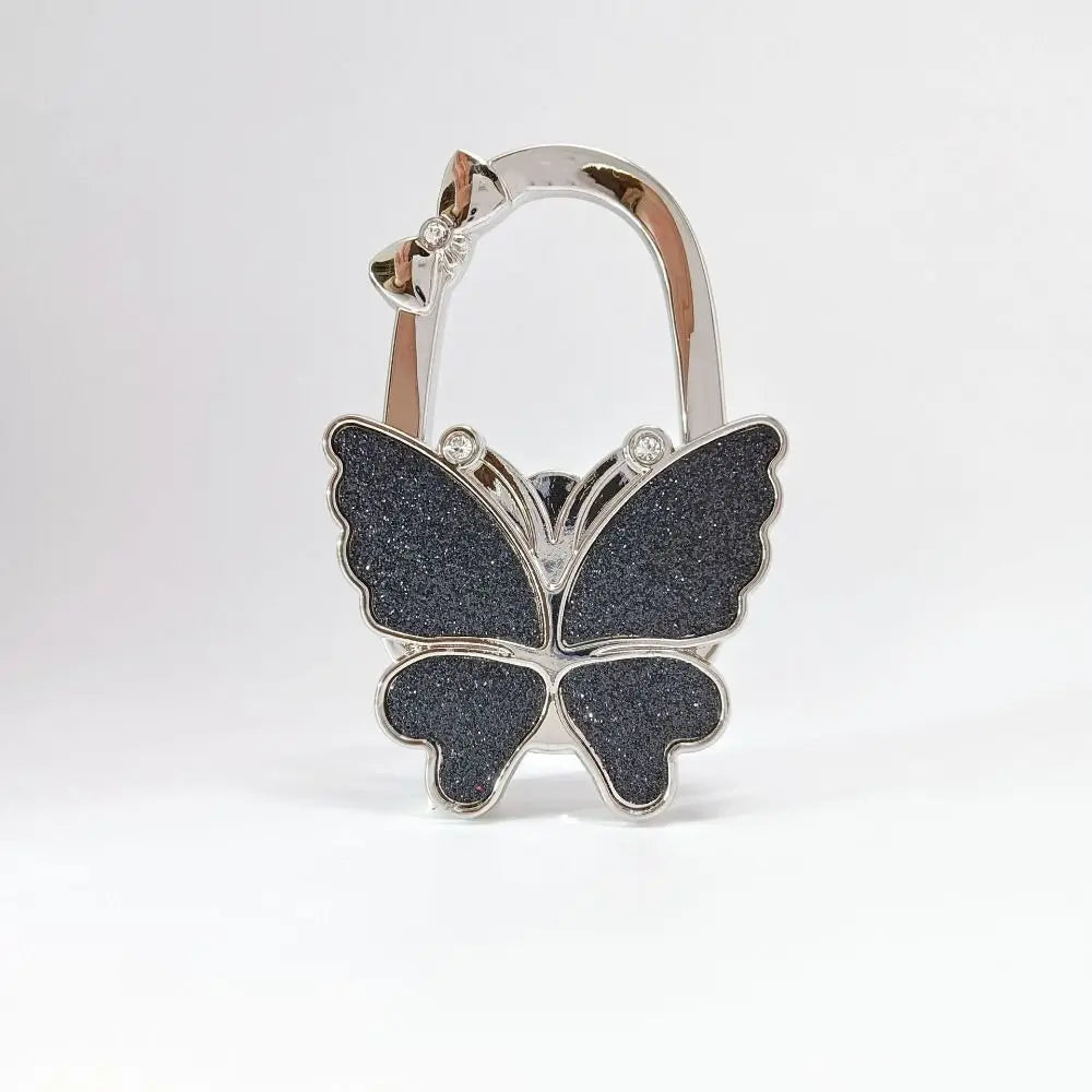 Silver foldable butterfly shaped hook for handbags