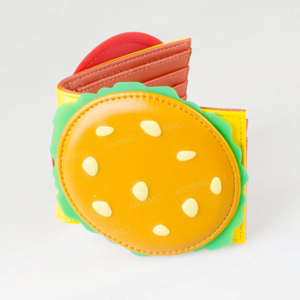 A colorful foldable 3D card holder wallet featuring a layered design with red, yellow, and green accents.