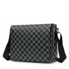 A dark gray plaid crossbody shoulder bag with black straps.