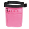 A pink nurse organizer belt waist bag with multiple pockets and a black strap.