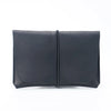 A dark gray minimalist full-grain leather passport holder and card wallet.