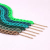 A gradient acrylic statement choker necklace featuring multiple shades of green and teal.
