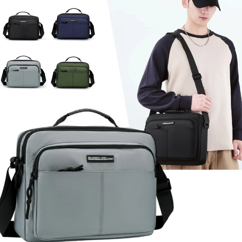 A gray professional waterproof business briefcase shown in various colors and angles, carried by a man.
