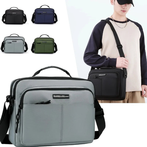 A gray professional waterproof business briefcase shown in various colors and angles, carried by a man.