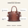 Braunes Krokodilmuster-Top-Handtasche mit Reißverschluss und abnehmbarem Trageriem.