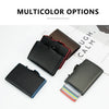 Multiple color options of a black carbon fiber RFID pop-up card holder displayed on a white background.