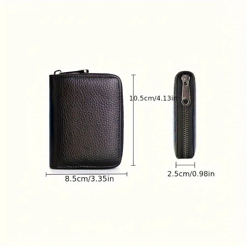 Black classic zipper card holder wallet shown with dimensions 10.5cm by 8.5cm.