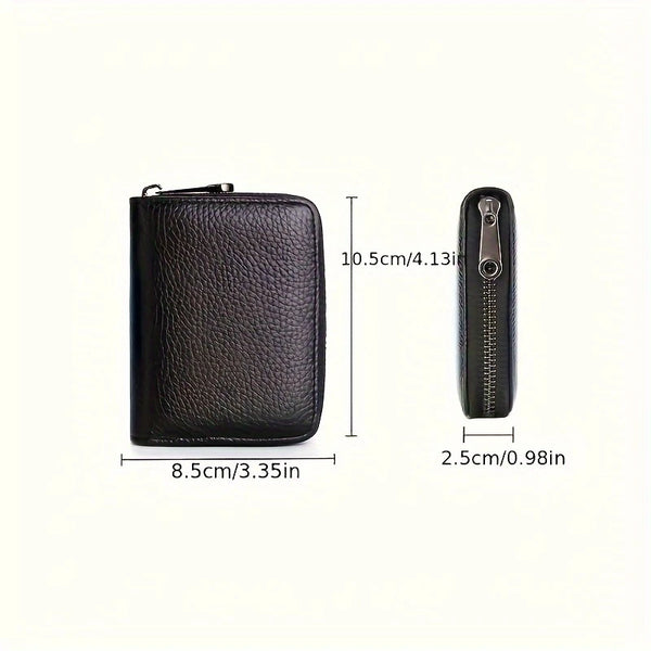 Black classic zipper card holder wallet shown with dimensions 10.5cm by 8.5cm.