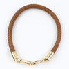 A brown PU leather replacement bag strap with gold-toned metal buckles.