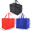 Three insulated cooler bags in black, red, and blue showing different sizes and carrying straps.