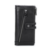 A black genuine leather vintage clutch wallet with a zipper closure and flap.