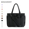 Black Bagsmart tote bag with a bow detail and diagonal strap shown against a white background.