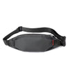 Black water-resistant nylon waist bag with an adjustable strap.
