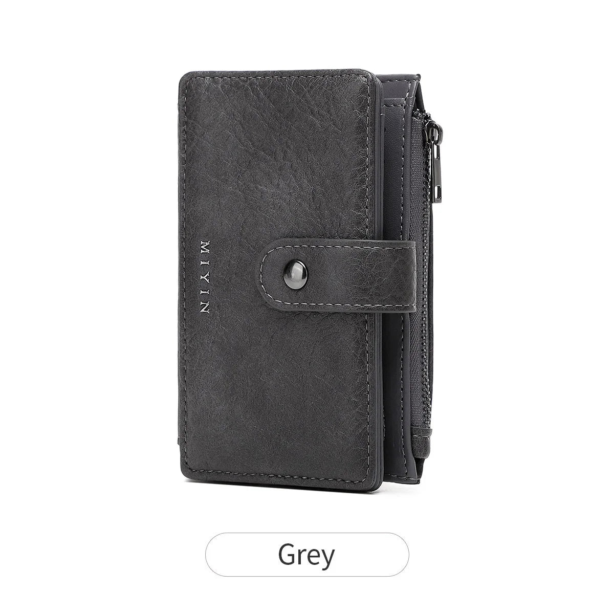 A dark grey women's RFID blocking clutch wallet shown in a vertical view.