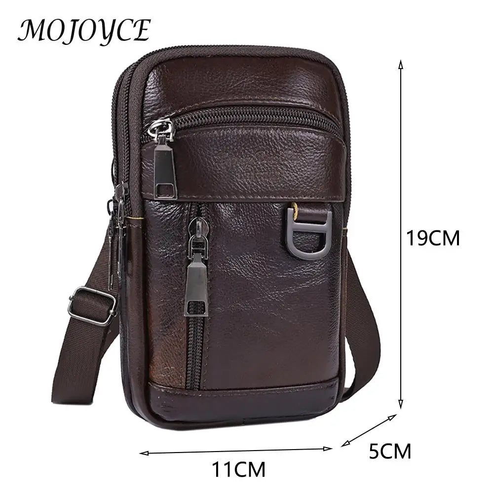 A dark brown vintage cowhide leather crossbody bag with a flap and strap shown from the side.