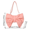 A light pink elegant pleated bow crossbody tote bag shown flat with dimensions.