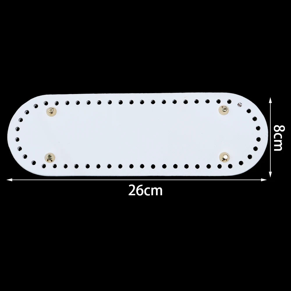 White oval PU leather bag base with pre-punched holes for crochet and knitting