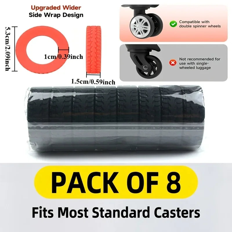 Pack of 8 upgraded wider side wrap designs for standard luggage and spinner wheels