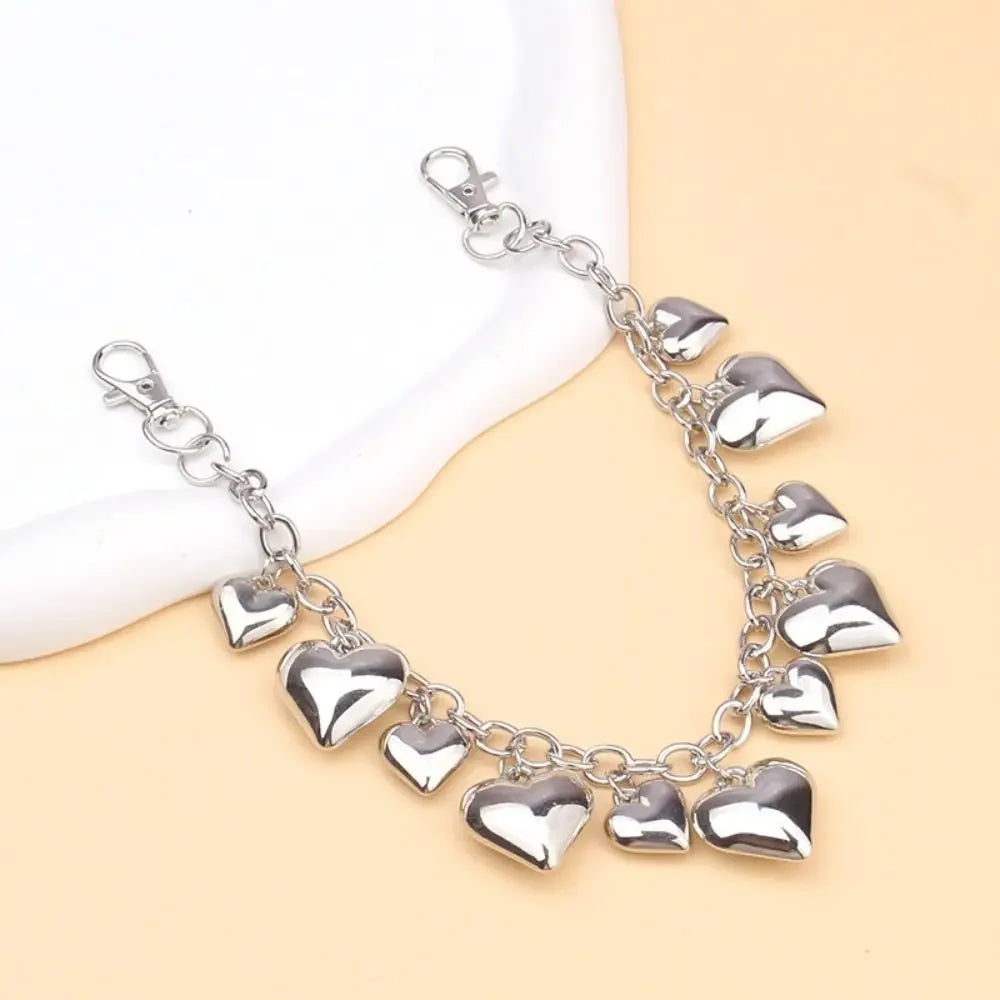 Silver metal purse chain strap for crossbody bags with heart-shaped links