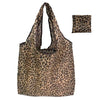 A reusable fashion shopping tote bag with a leopard print pattern.