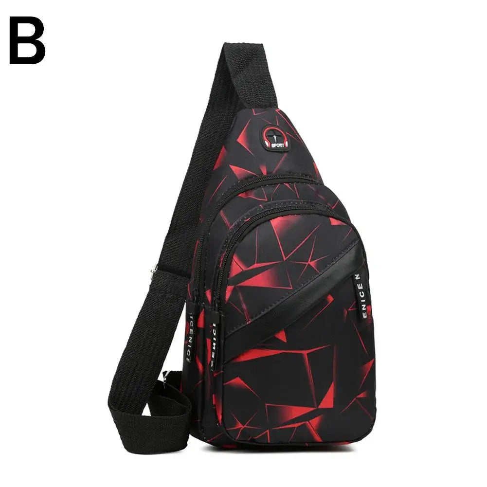 Black and red geometric patterned waterproof crossbody chest bag for men