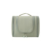 A light sage green waterproof hanging toiletry bag with a handle and zipper.