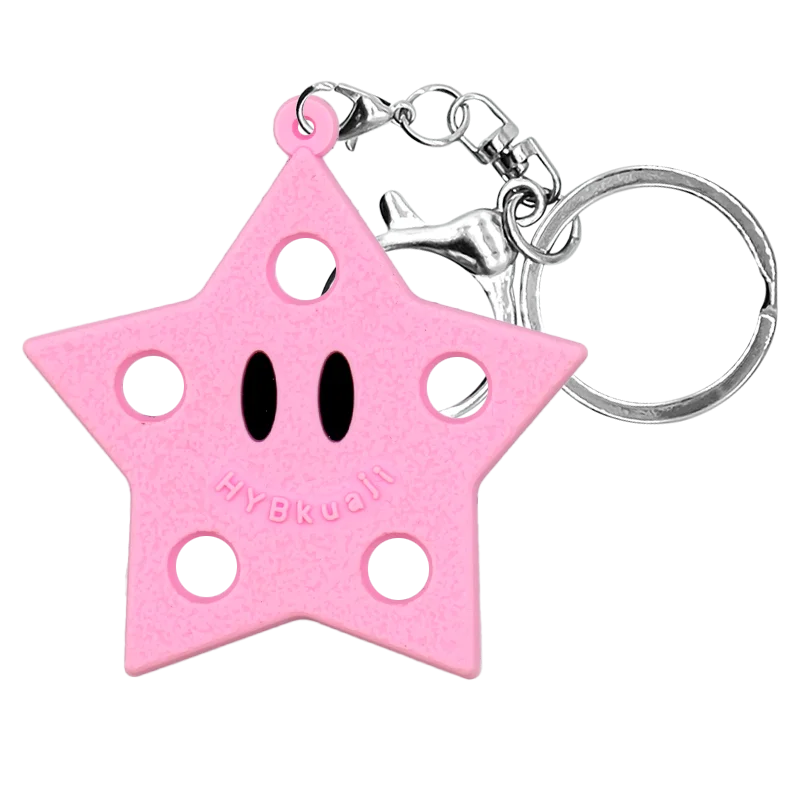 Porte-clés de chaussure en silicone forme d'étoile rose avec quincaillerie argentée