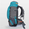 Sac à dos d'escalade imperméable gris et bleu sarcelle, vu de profil.