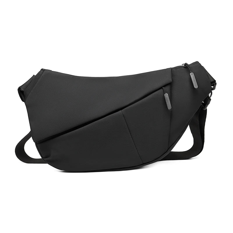 A black women's casual PU chest bag designed for daily use.