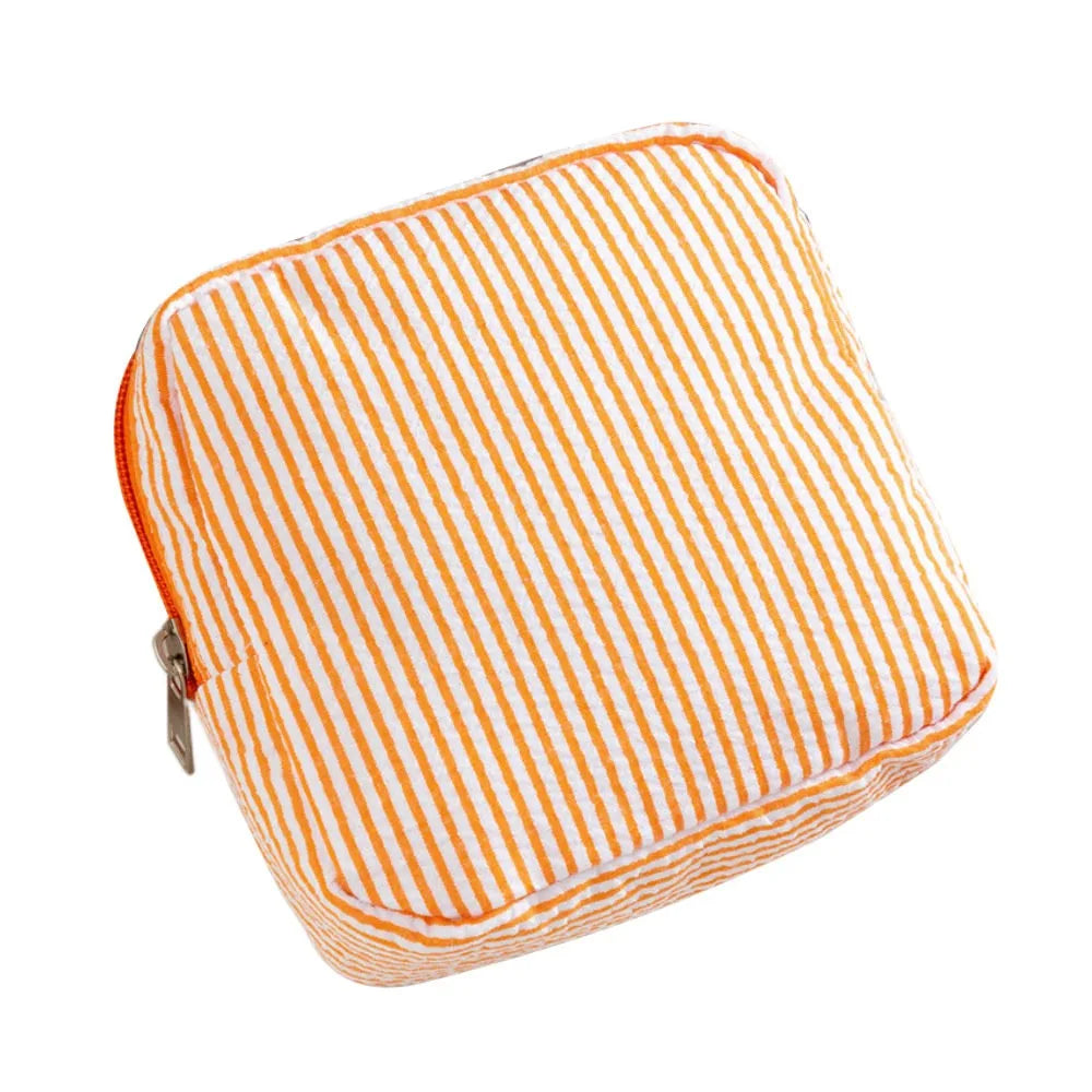 Orange and white striped multi-functional storage pouch